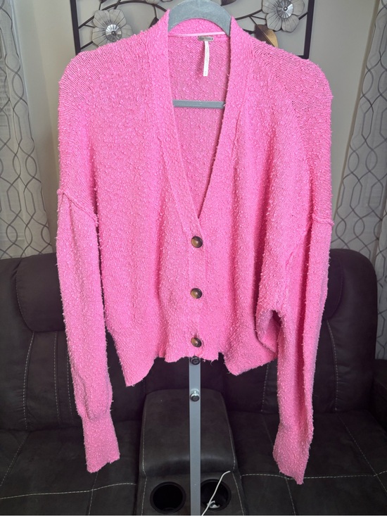 Free People Sweaters - Free People Pink Button-Front Bouclé Cardigan